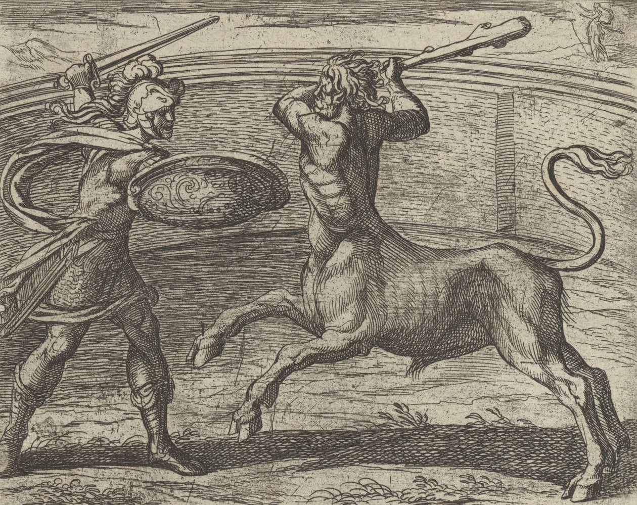 Teseu e o Minotauro Minotauro Teseu vincit, de The Metamorphos..., publicado depois de 1606. de Antonio Tempesta