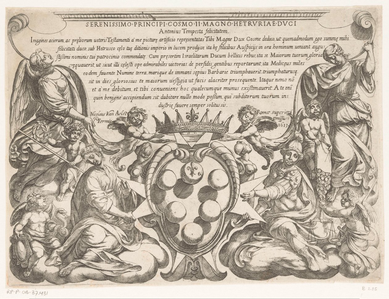 Estampa de título com dedicação e brasão de Cosimo II de