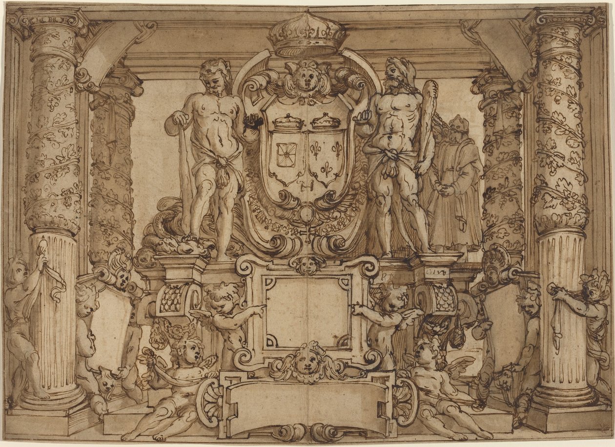 Um projeto de parede arquitetônica em homenagem a Henrique IV, o Hércules gaulês de Antonio Tempesta or Agostino Ciampelli
