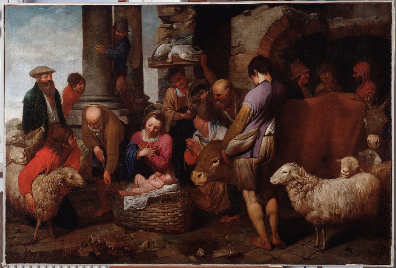 A Adoração da Pintura Magi de Antonio Travi (1608-1665) Genes Musei di Strada Nuova (ex Palazzo Bianco) do século XVII de Antonio Travi