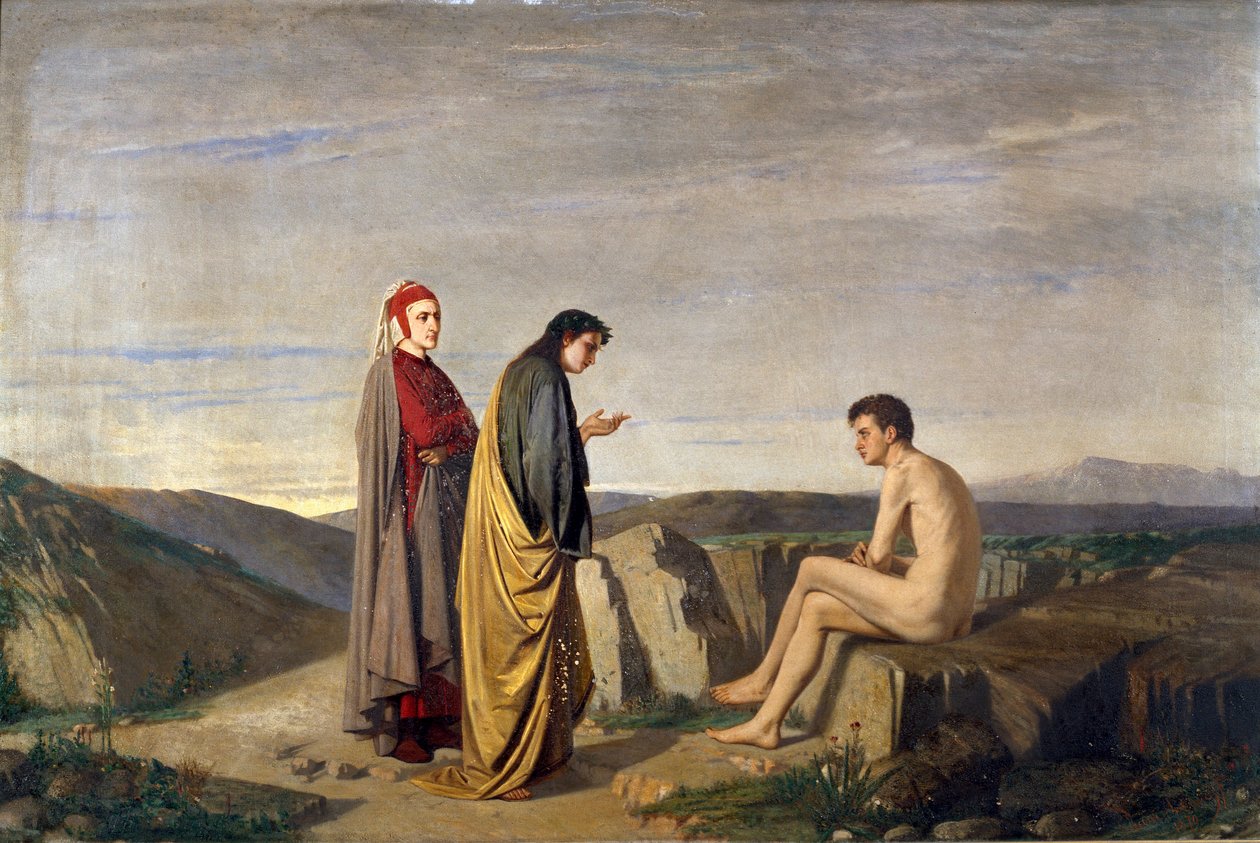Dante e Virgil conhecem o poeta Sordello da Goito no Purgatório D