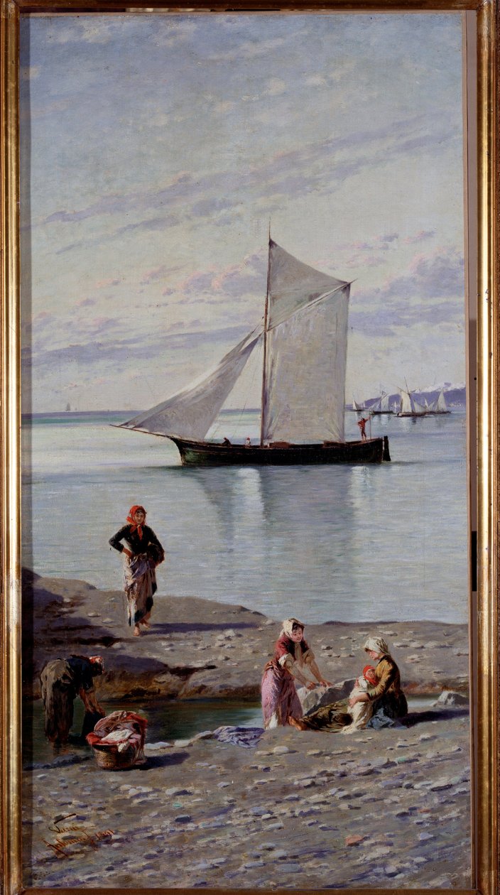 Lavandieres nas margens do rio Bisagno perto de Genes, Itália Pintura de Antonio Varni (1841-1908) 1891 Genes, Galleria d