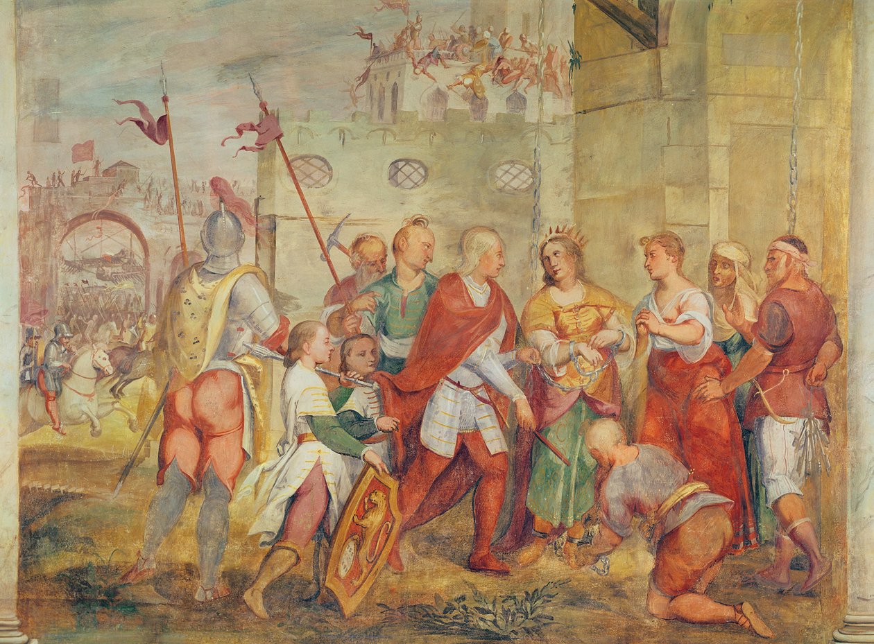 Jacopo Barbarigo libertando a Rainha Margarida da Hungria dos Turcos em 1426 (mural) de Antonio Vassilacchi