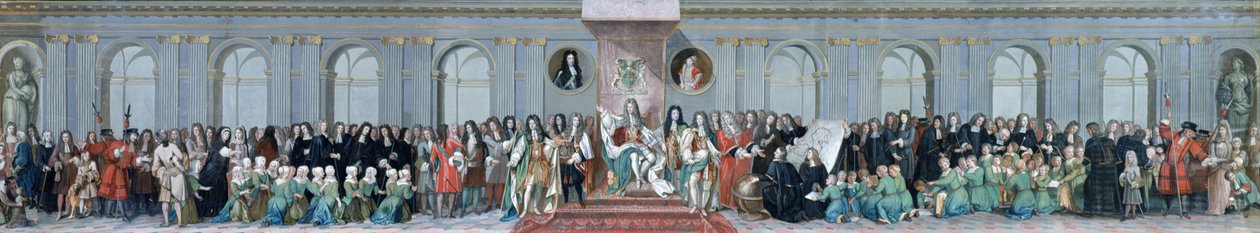 James II (1633-1701) Recebendo os eruditos matemáticos do hospital de Cristo de Antonio Verrio