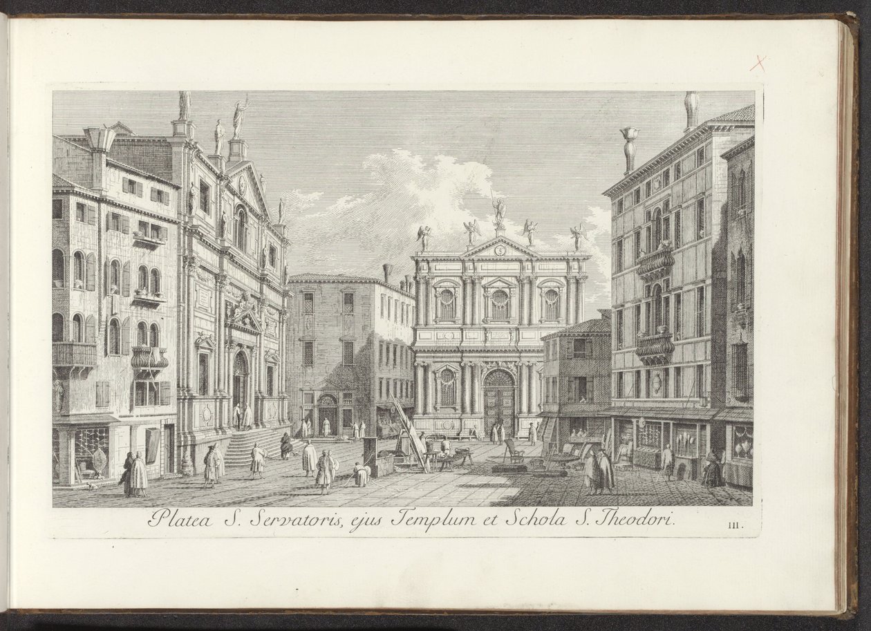 Vista de Campo San Salvador em Veneza
Platea S. Servatoris, ejus Templum et Schola S. Theodori (título sobre o objecto)
Vistas de edifícios e praças em Veneza (título da série)
Urbis Venetiarum prospectus celebrriores, ex Antonii Canal tabulis XXXVIII a de Antonio Visentini