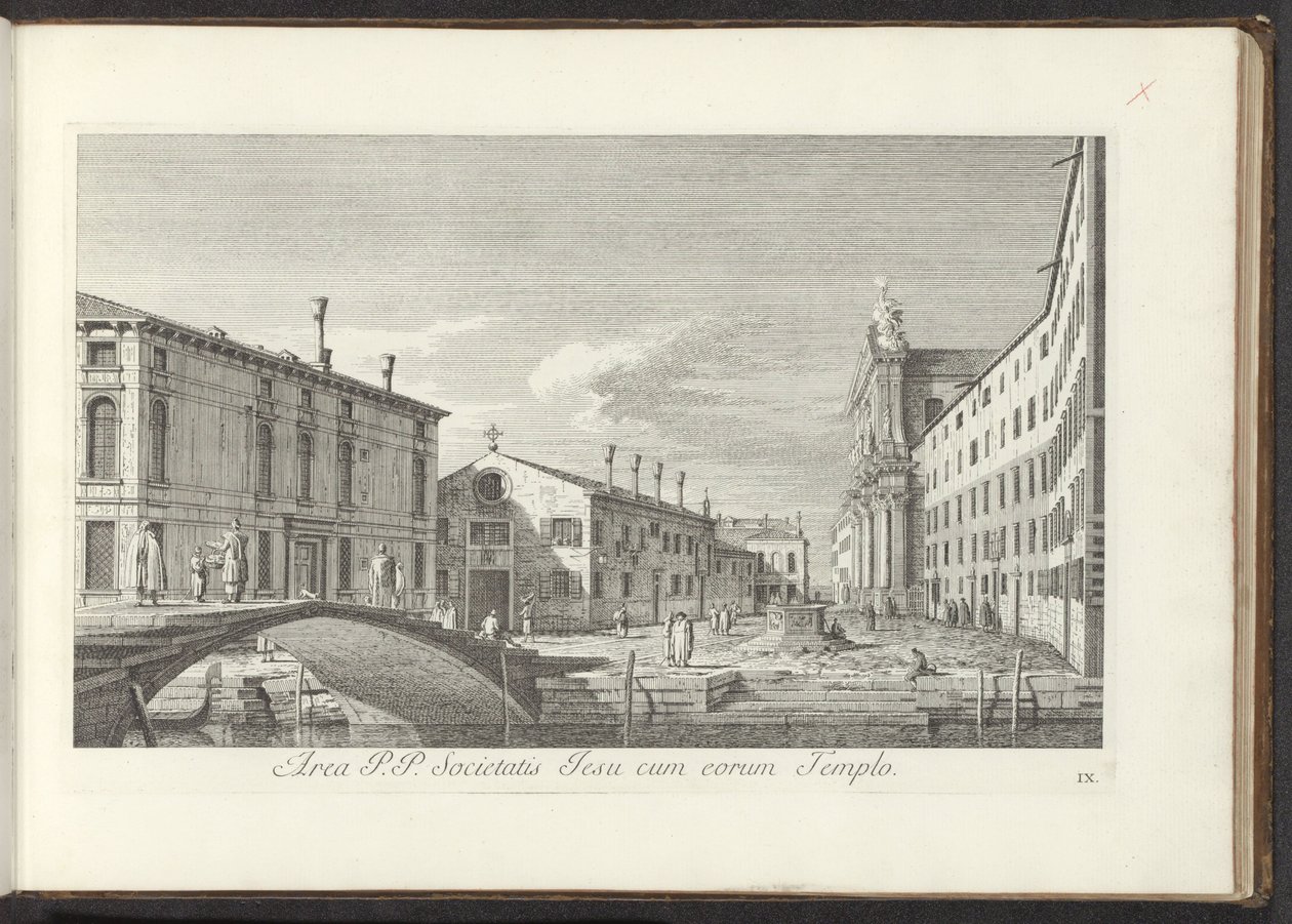 Vista do Campo dei Gesuiti em Veneza
Área P.P. Societatis Jesu cum eorum Templo (título sobre o objecto)
Vistas de edifícios e praças em Veneza (título da série)
Urbis Venetiarum prospectus celebrriores, ex Antonii Canal tabulis XXXVIII aere expressi ab de Antonio Visentini