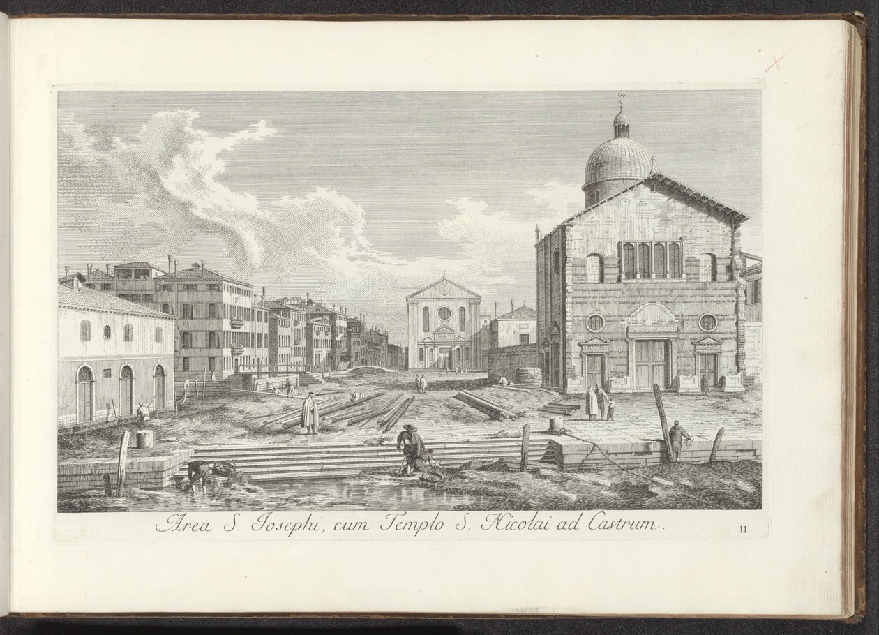 Gezicht op de Chiesa di San Giuseppe di Castello te Venetië Área de São José, com o Templo de São Nicolau no Castelo (título no objeto) Gezichten op bugemenen en pleinen in Venetië (título da série) Mais vistas famosas da cidade de Veneza, das pinturas do  de Antonio Visentini