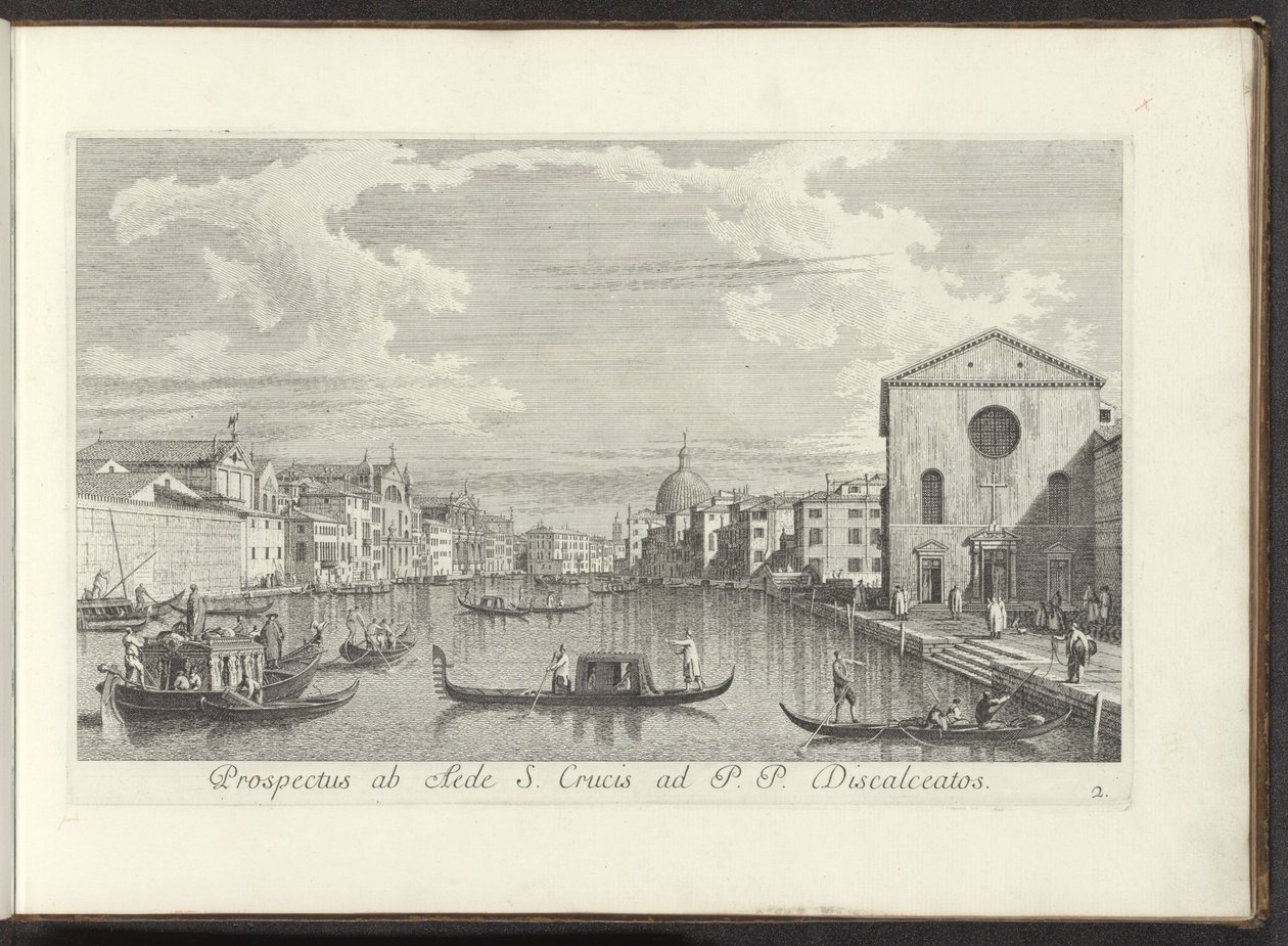 Gezicht no Canal Grande, de Santa Maria di Nazareth em San Simeone Piccolo te Venetië Perspectiva da Casa da Santa Cruz a P. P. Discalceatos (título no objeto) As vistas mais famosas da cidade de Veneza, dos 38 painéis do Canal Antonius, impressas em latão de Antonio Visentini