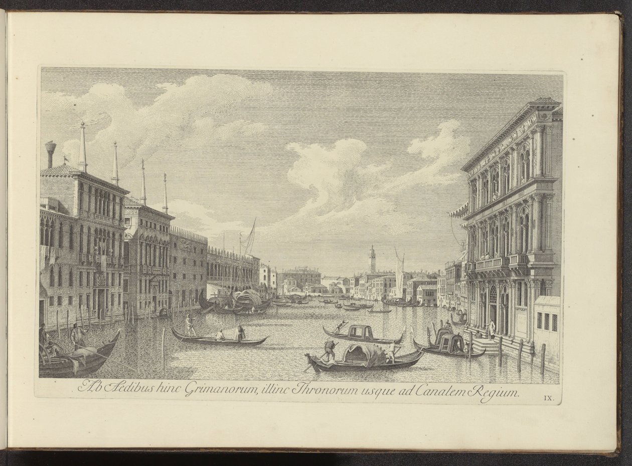 Gezicht no Canal Grande no Palazzo Vendramin-Calergi te Venetië Das casas dos Grimans deste lado, do dos Tronos, até o Canal Real (título no objeto) Mais vistas famosas da cidade de Veneza, dos painéis Antonius Canal 38 impressos no ar por Antonio de Antonio Visentini