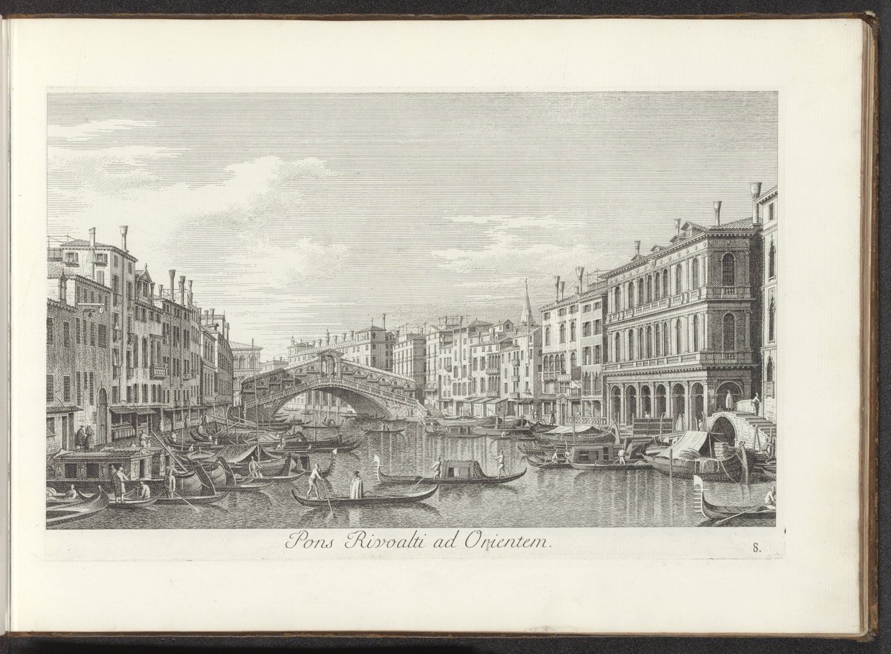 Gezicht no Canal Grande em Rialtobrug te Venetië Ponte Rivoalti a Leste (título no objeto) As vistas mais famosas da cidade de Veneza, a partir dos 38 painéis do Canal Antonius, impressos em latão por Antonio Vissentini, divididos em três partes. a segunda de Antonio Visentini