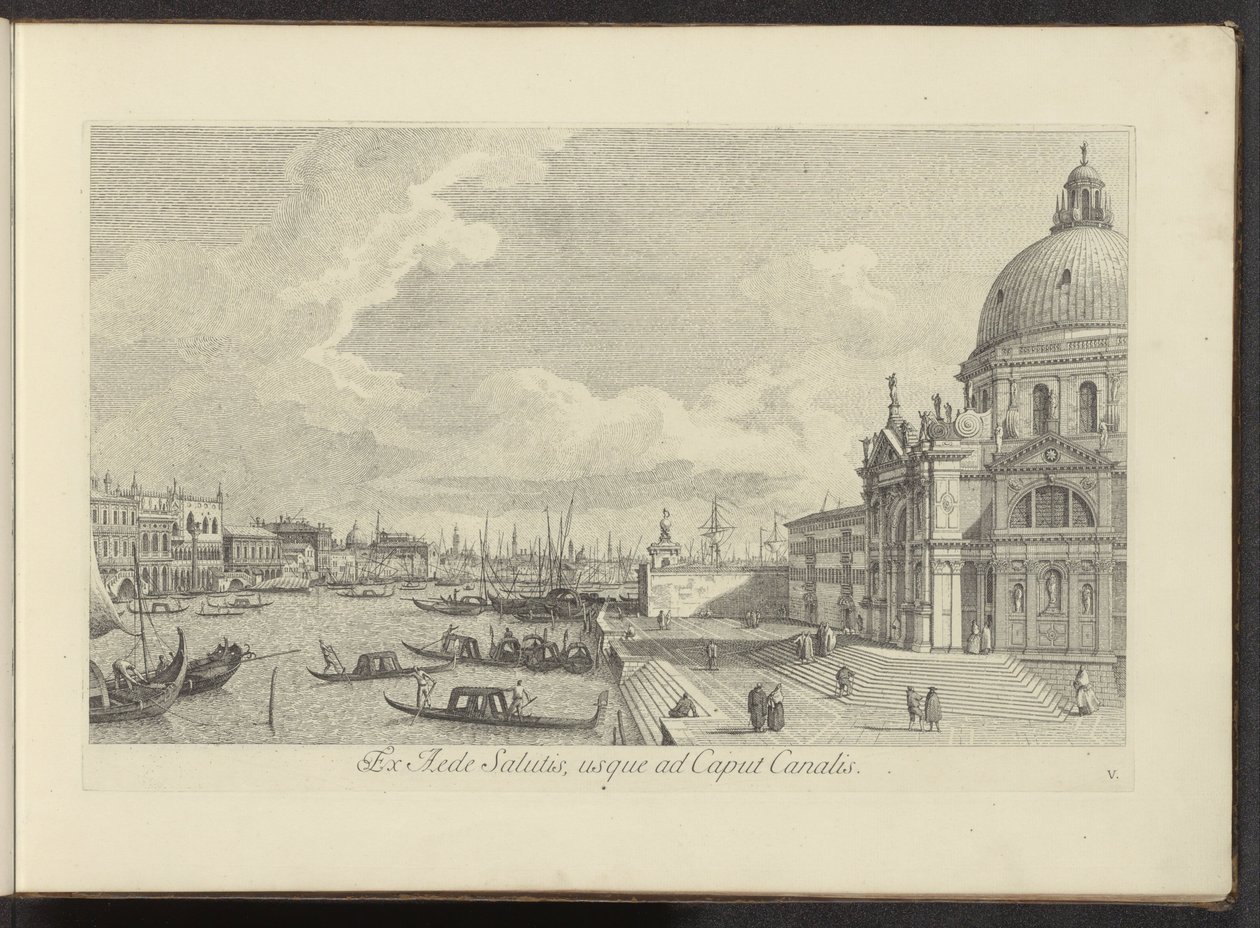 Gezicht op het Canal Grande en de Santa Maria della Salute te Venetië
Ex Aede Salutis, usque ad Caput Canalis (título sobre o objecto)
Urbis Venetiarum prospectus celebrriores, ex Antonii Canal tabulis XXXVIII aere expressi ab Antonio Vissentini in parte de Antonio Visentini