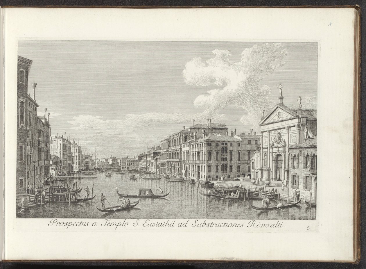 Gezicht no Canal Grande em kerk de San Stae te Venetië Vista do Templo de Santo Eustáquio para as Subestruturas de Rivoalti (título no objeto) As vistas mais famosas da cidade de Veneza, dos 38º painéis do Canal Antonius, impressos em latão por Antonio Vis de Antonio Visentini