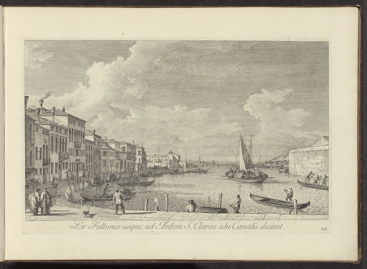 Gezicht no Canal Grande no kerk de Santa Chiara te Venetië Da lavanderia à Casa de Santa Clara onde termina o Canal (título no objeto) As vistas mais famosas da cidade de Veneza, dos 38º painéis do Canal Antonius, impressos em latão por Antonio Vissentini  de Antonio Visentini