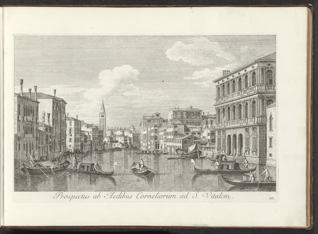 Gezicht no Canal Grande em toren van de San Vitale te Venetië Vista das Casas de Cornélio a São Vital (título no objeto) As vistas mais famosas da cidade de Veneza, dos 38 painéis do Canal Antonius, impressas em madeira por Antonio Vissentini de Antonio Visentini