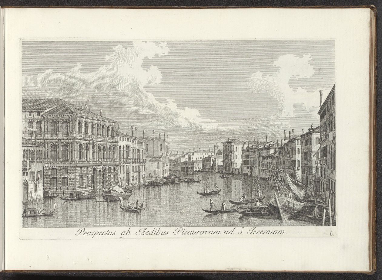 Gezicht op het Canal Grande te Venetië
Prospectus ab Aedibus Pisaurorum ad S. Jeremiam (título sobre o objecto)
Urbis Venetiarum prospectus celebrriores, ex Antonii Canal tabulis XXXVIII aere expressi ab Antonio Vissentini in partes tres distributi. pars de Antonio Visentini