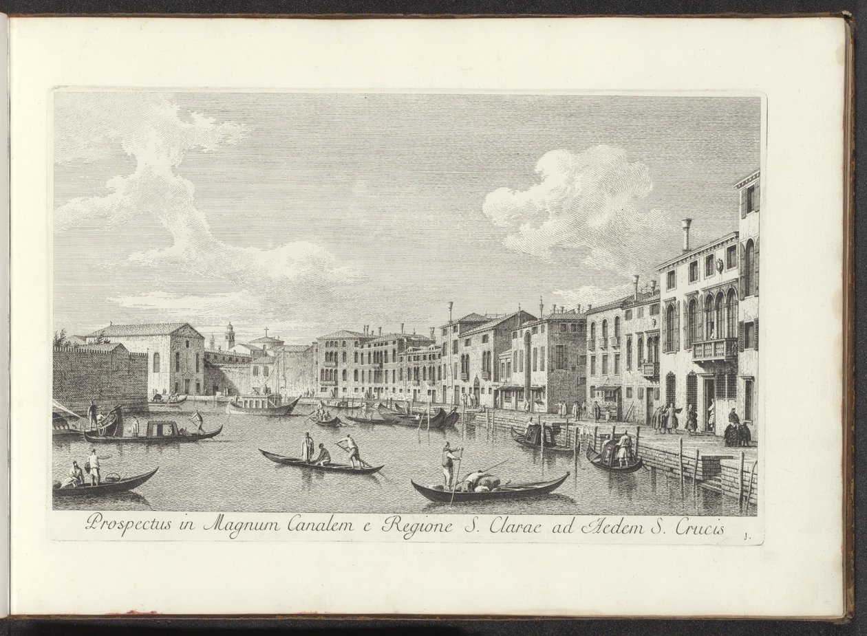 Gezicht op het Canal Grande te Venetië
Prospecto em Magnum Canalem e Regione S. Clarae ad Aedem S. Crucis (título sobre o objecto)
Urbis Venetiarum prospectus celebrriores, ex Antonii Canal tabulis XXXVIII aere expressi ab Antonio Vissentini in partes tr de Antonio Visentini