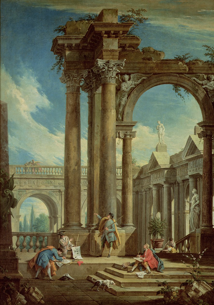 Estudando a perspectiva entre as ruínas romanas de Antonio Visentini