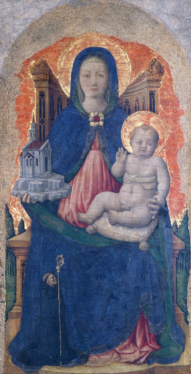 Madonna com Criança, detalhe do Altar de Praglia, de Antonio Vivarini (1418-antes de 1484), 67x33 cm de Antonio Vivarini