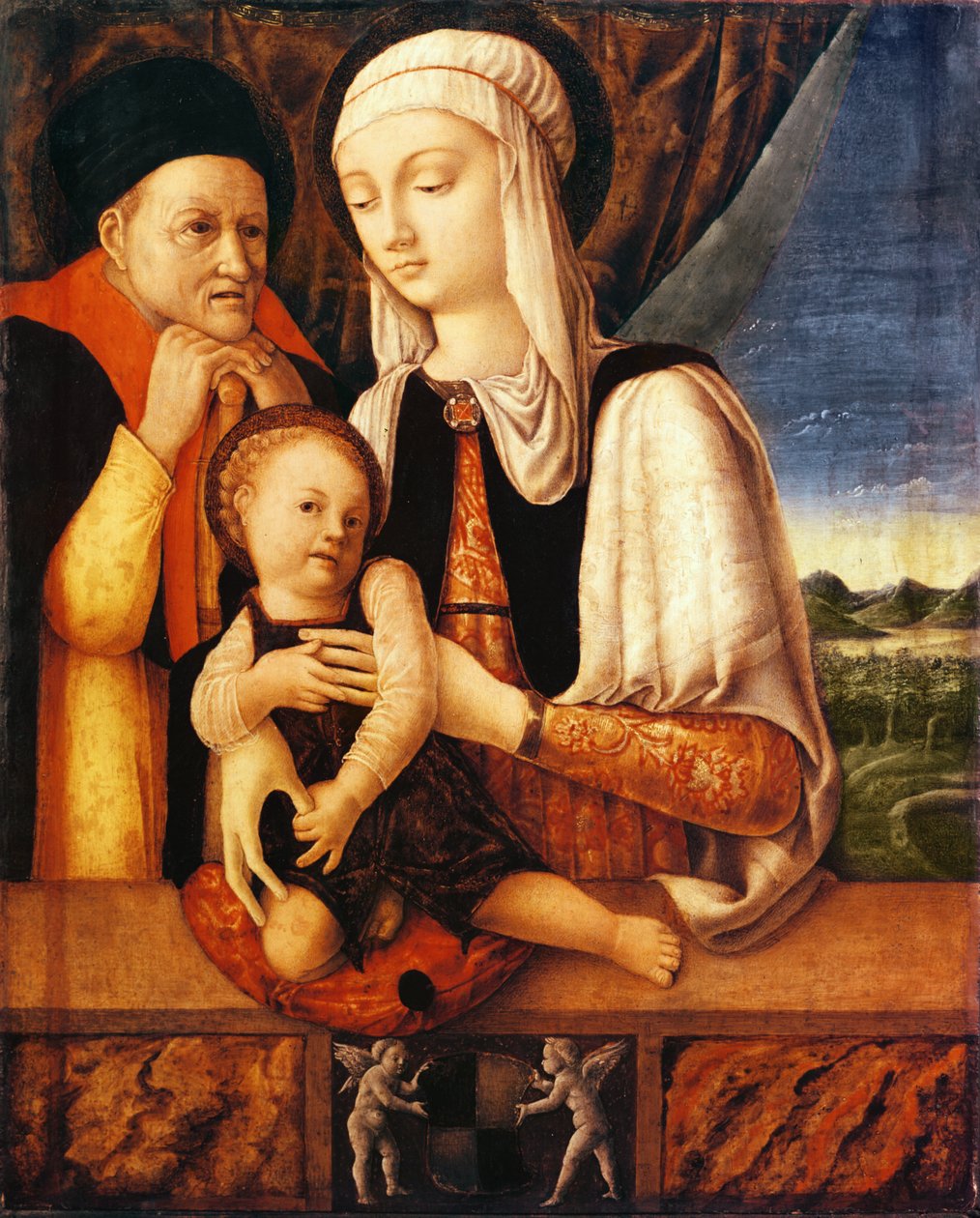 A Sagrada Família (brasão de Barbara de Brandeboug, Duquesa de Mântua), c.1450-60 (óleo sobre madeira) de Antonio Vivarini