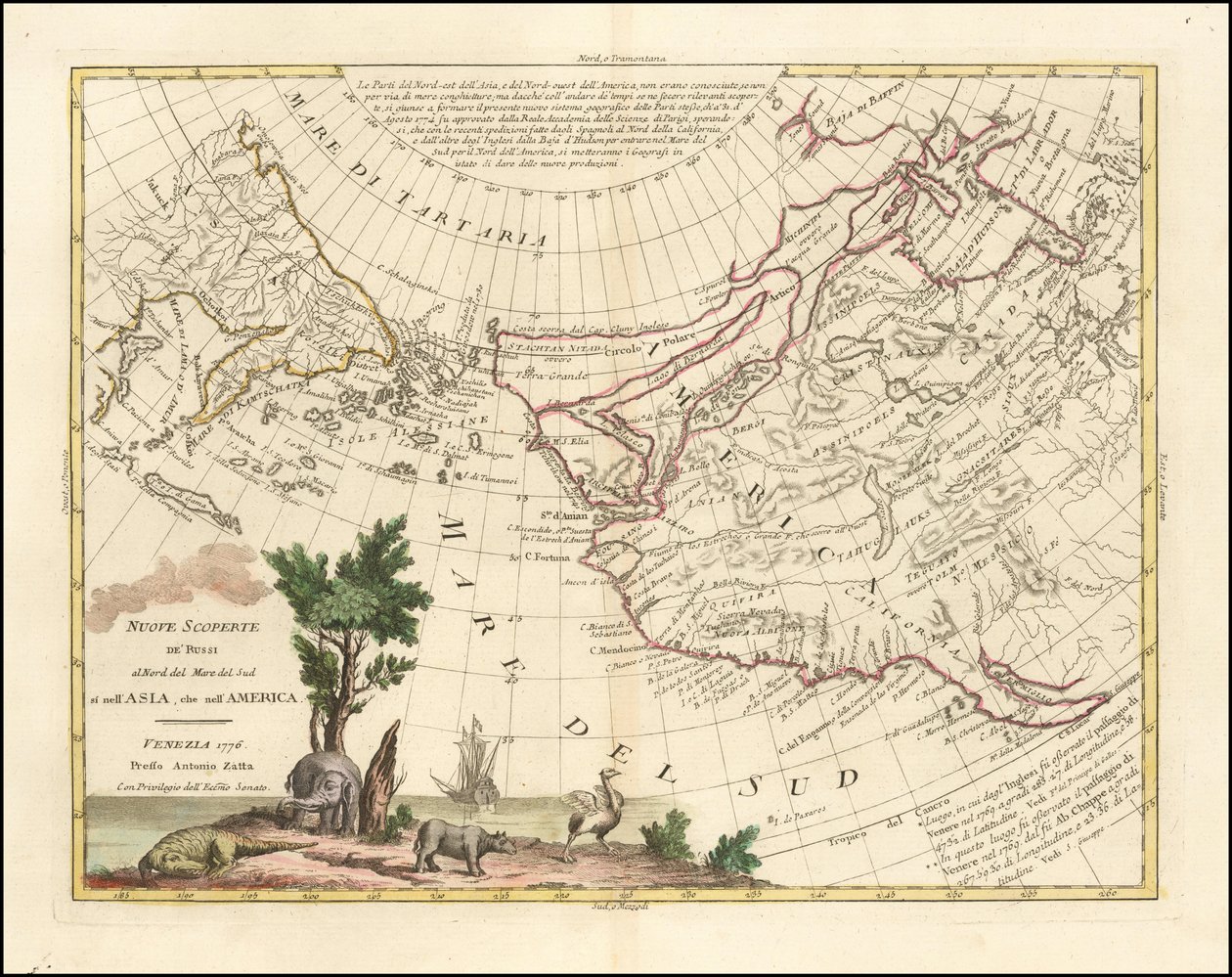 Mapa de 1776 - Novas descobertas dos russos a norte do Mar do Sul, tanto na Ásia como na América de Antonio Zatta