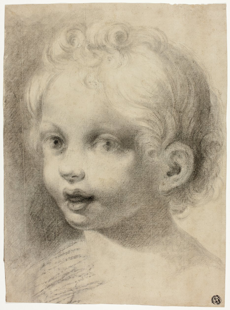 Cabeça de criança (Frente) Figura masculina nua (Verso) de Antonio da Correggio