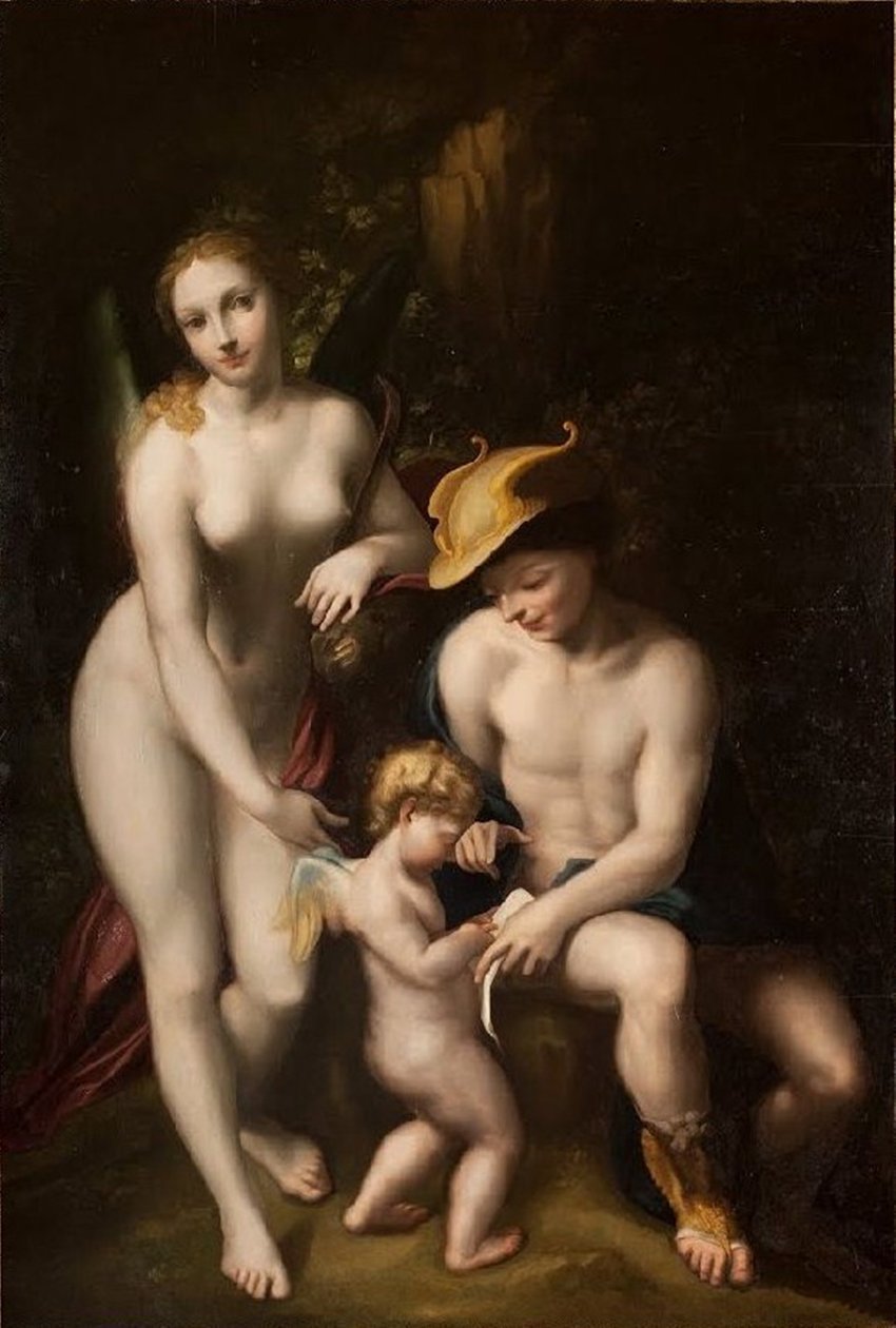 Vénus com Mercúrio e Cupido, A Escola do Amor, de Antonio da Correggio, exposta no castelo de Chenonceau. de Antonio da Correggio