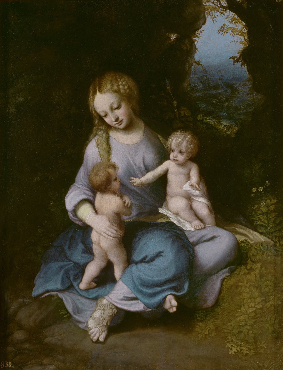 Virgem e criança com João Batista quando menino de Antonio da Correggio