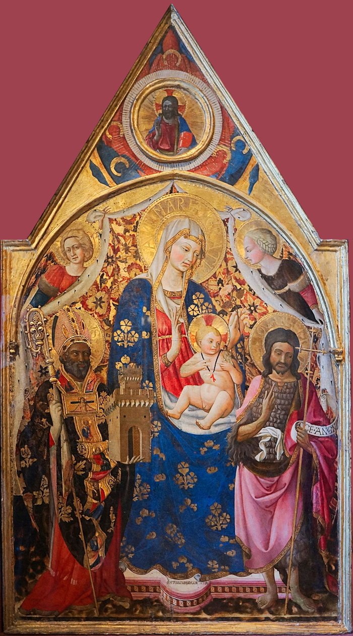 Nossa Senhora com o Menino entronizado com santos


 Título(s) alternativo(s):   Gonfalon. Lado direito: Nossa Senhora e o Menino, com um Bispo, São João Batista e Anjos. Parte superior - Bênção de Cristo. Verso da imagem: A Crucificação com a Virgem Maria de Antonio da Firenze