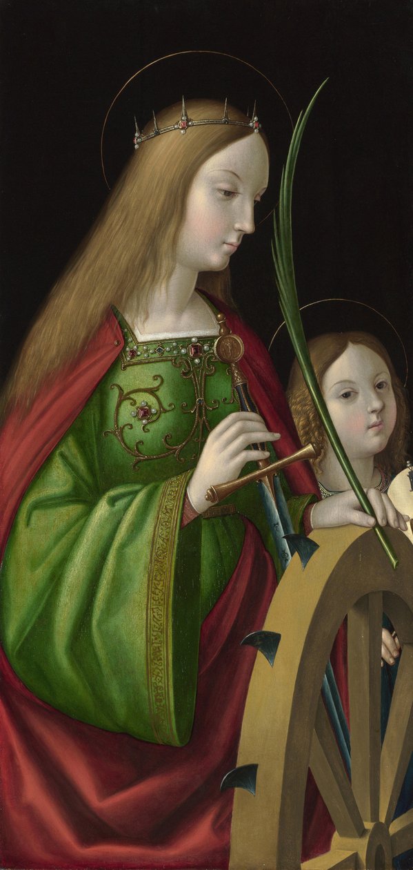 "Santa Catarina de Alexandria" (falecida ca. 307) Pintura de Antonio Solario (activa ca. 1502-1518), óleo sobre madeira, 84 x 40 cm de Antonio da Solario