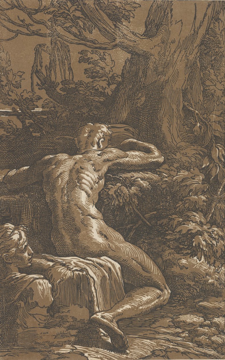 Homem sentado visto por trás de Narciso, ca. 1527-30. de Antonio da Trento