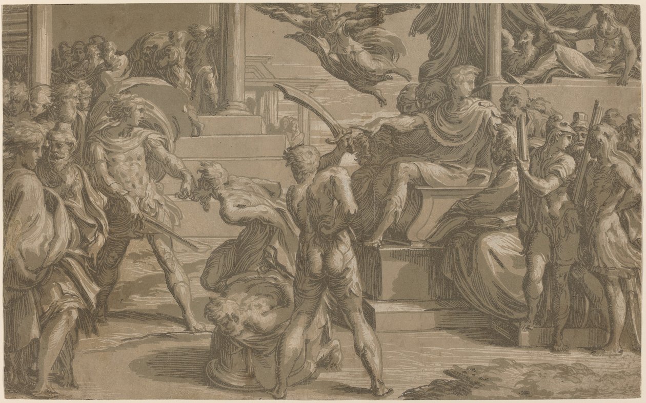 O Martírio dos Santos Pedro e Paulo [reto] de Antonio da Trento after Parmigianino