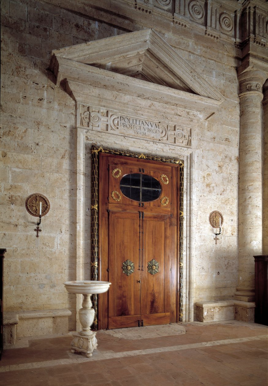 Porta de madeira, vista interior da igreja de São Biagio de Antonio da the elder Sangallo