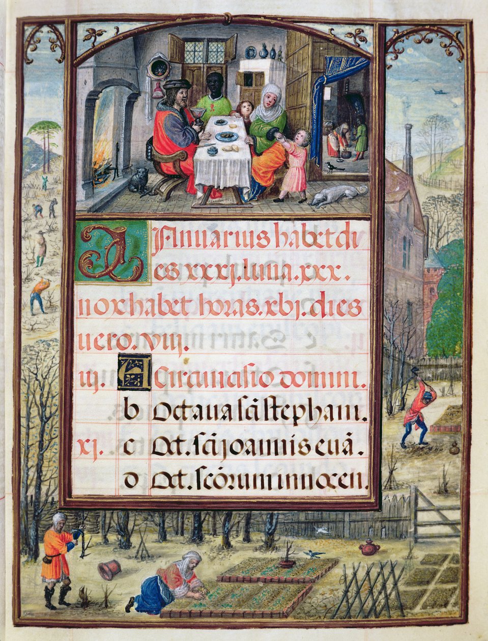 The month of January, miniatures from Livro de Horas de Dom Manuel, 1517-38 (tempera on vellum) de Antonio de Hollanda