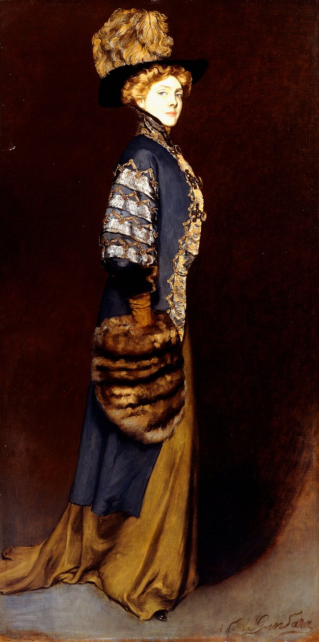 Uma senhora elegante com um regalo de pele de Antonio de la Gandara