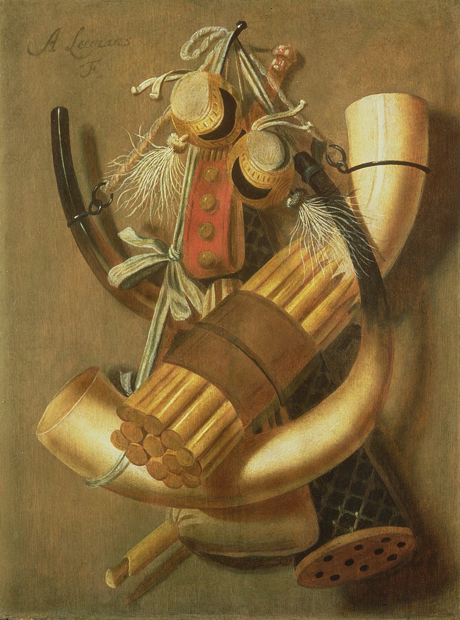 Ainda-vida de acessórios de caça (painel) de Antonius Leemans