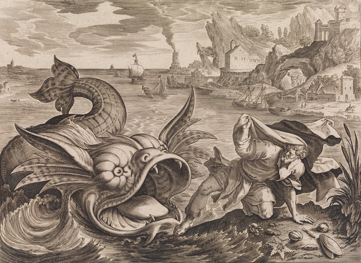 Jonas lançado na praia pelo peixe, ca. 1585 de Antonius Wierix