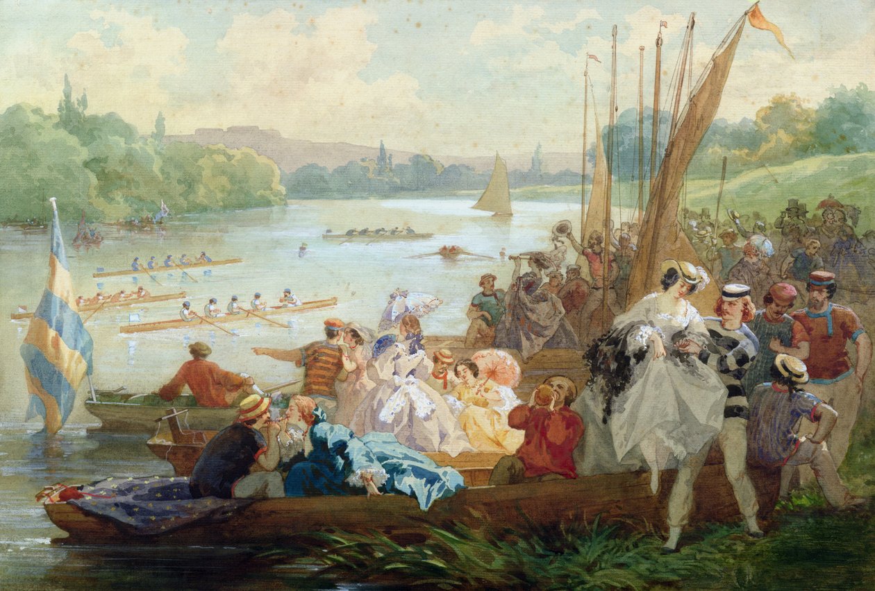 Uma regata em Asnières durante o Segundo Império (wc e guache sobre papel) de Antony Paul Emile Morlon