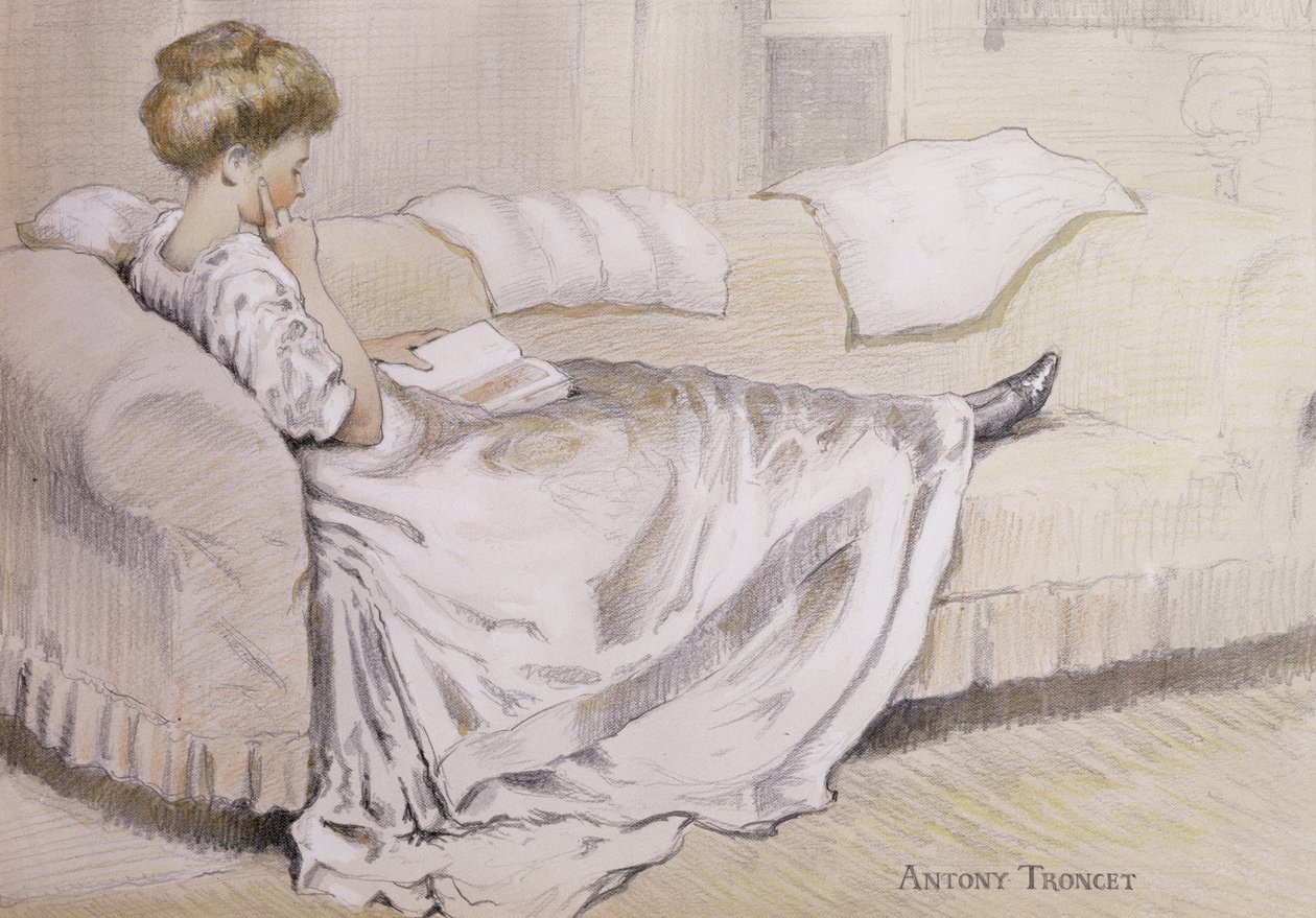 Menina lendo (lápis, wc e guache no papel) de Antony Troncet