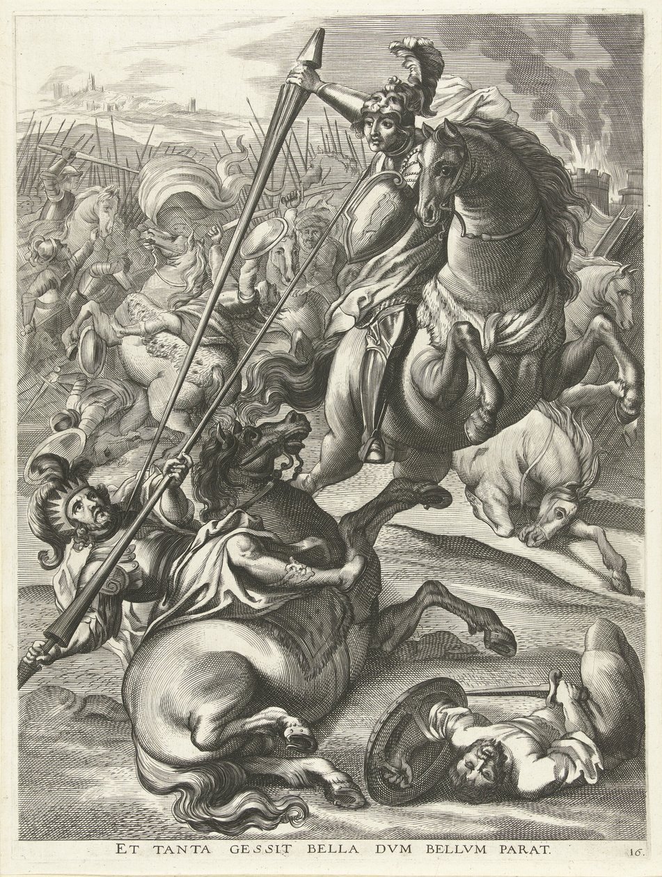 Aquiles derrota Telephos; entrada de Ferdinand em Gand em 1635
Et tanta gessit bella dvm bellvm parat (título sobre o objecto) de Antony van der Does