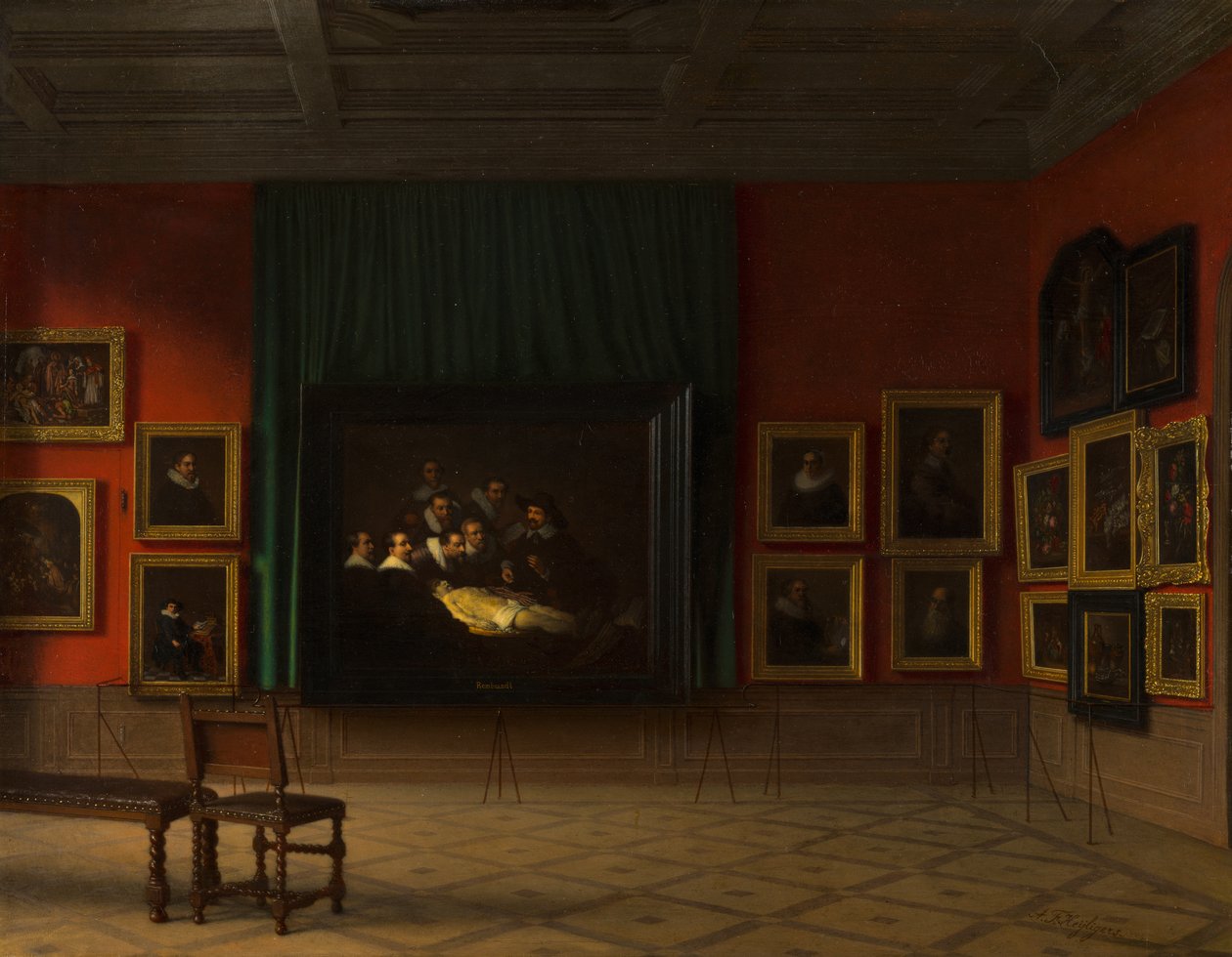 Interior da sala de Rembrandt no Mauritshuis em 1884 de Antoon Francois Heyligers