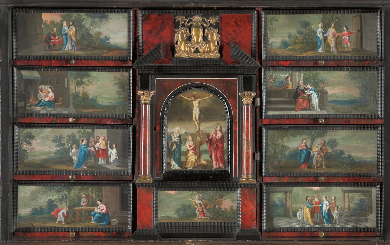 Gabinete (metal dourado, parcel-dourado, tartaruga, ébano, marfim e madeira ebonizada e envernizada com pinturas em cobre) de Antwerp School