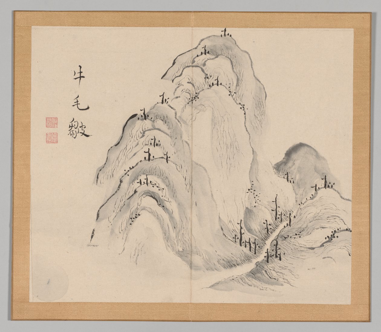 Álbum Duplo de Estudos da Paisagem após Ikeno Taiga, Volume 1, folha 15, século XVIII. de Aoki Shukuya