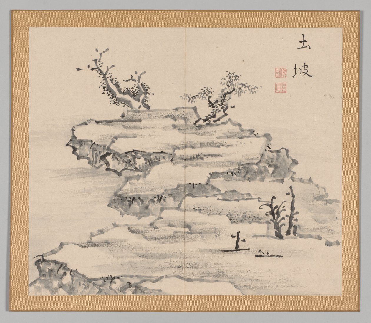 Álbum Duplo de Estudos da Paisagem após Ikeno Taiga, Volume 1, folha 21, século XVIII. de Aoki Shukuya