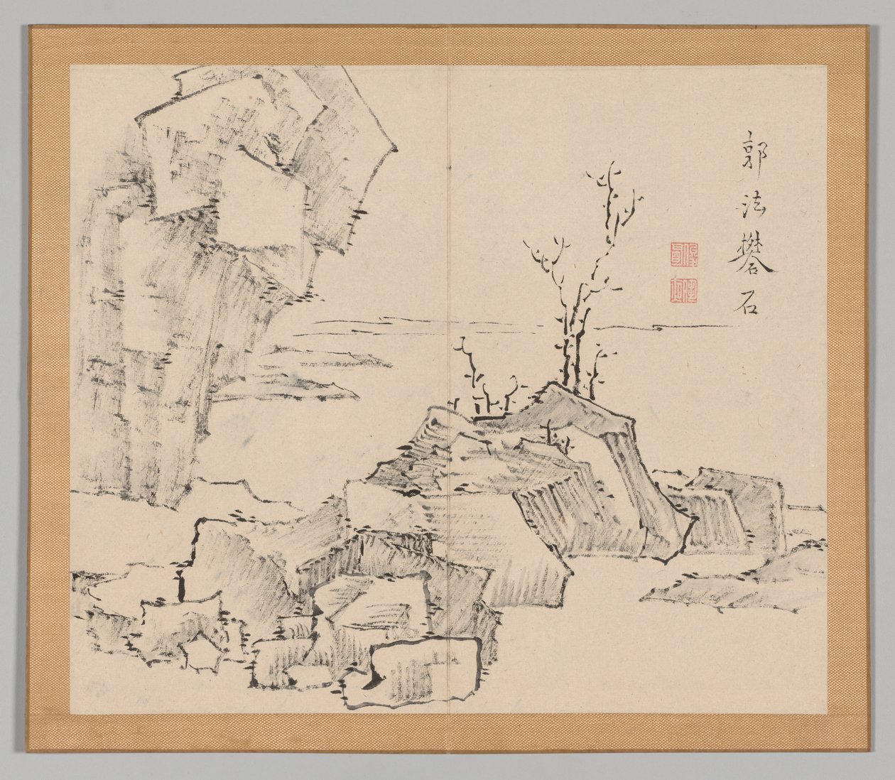 Álbum duplo de Estudos da Paisagem após Ikeno Taiga, Volume 1 folha 23, século XVIII. de Aoki Shukuya