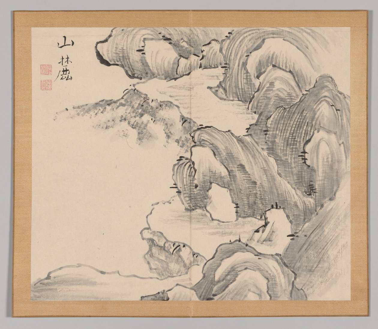 Álbum Duplo de Estudos da Paisagem após Ikeno Taiga, Volume 1, folha 28, século XVIII. de Aoki Shukuya