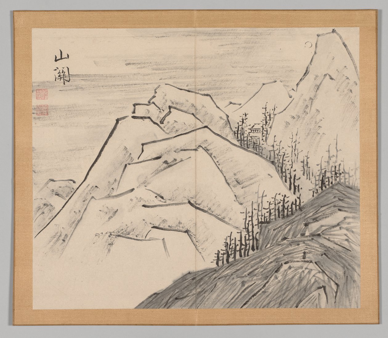 Álbum Duplo de Estudos da Paisagem após Ikeno Taiga, Volume 1, folha 29, século XVIII. de Aoki Shukuya