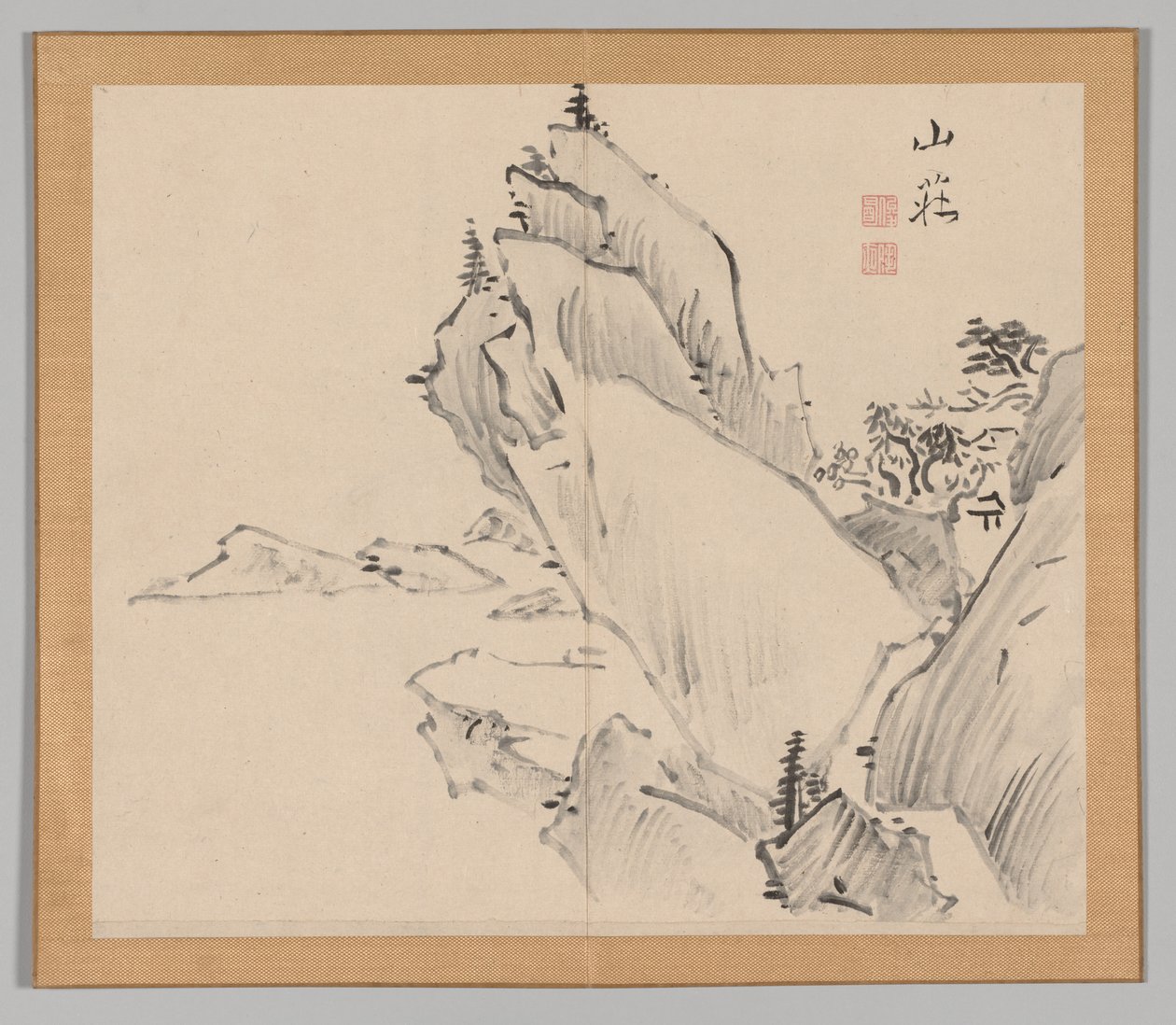 Álbum Duplo de Estudos da Paisagem após Ikeno Taiga, Volume 1, folha 30, século XVIII. de Aoki Shukuya