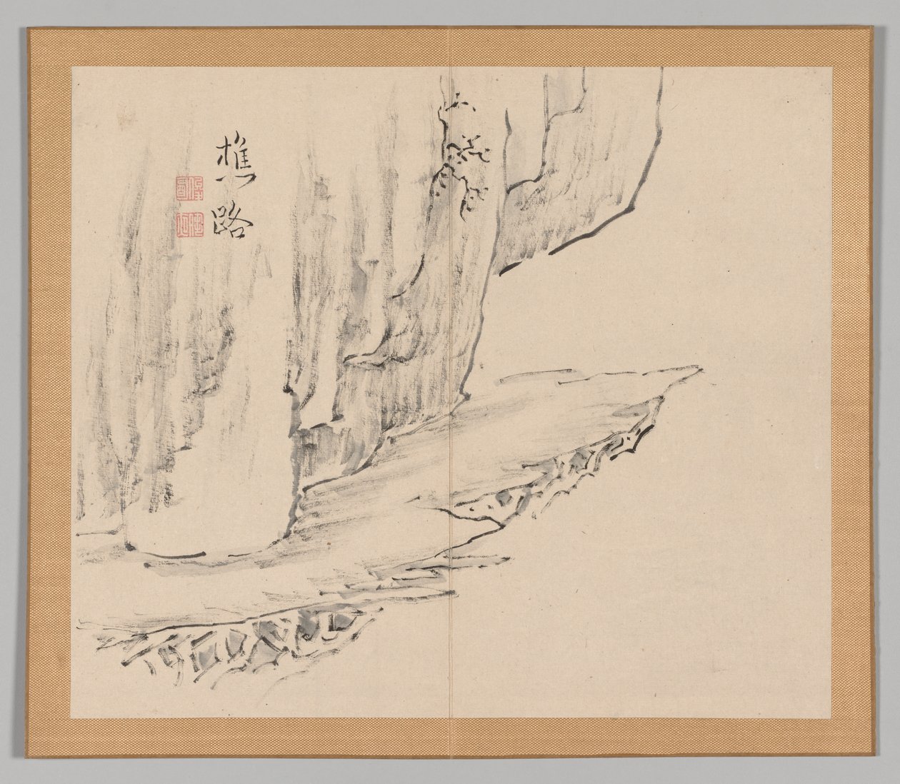 Álbum Duplo de Estudos da Paisagem após Ikeno Taiga, Volume 1, folha 31, século XVIII. de Aoki Shukuya