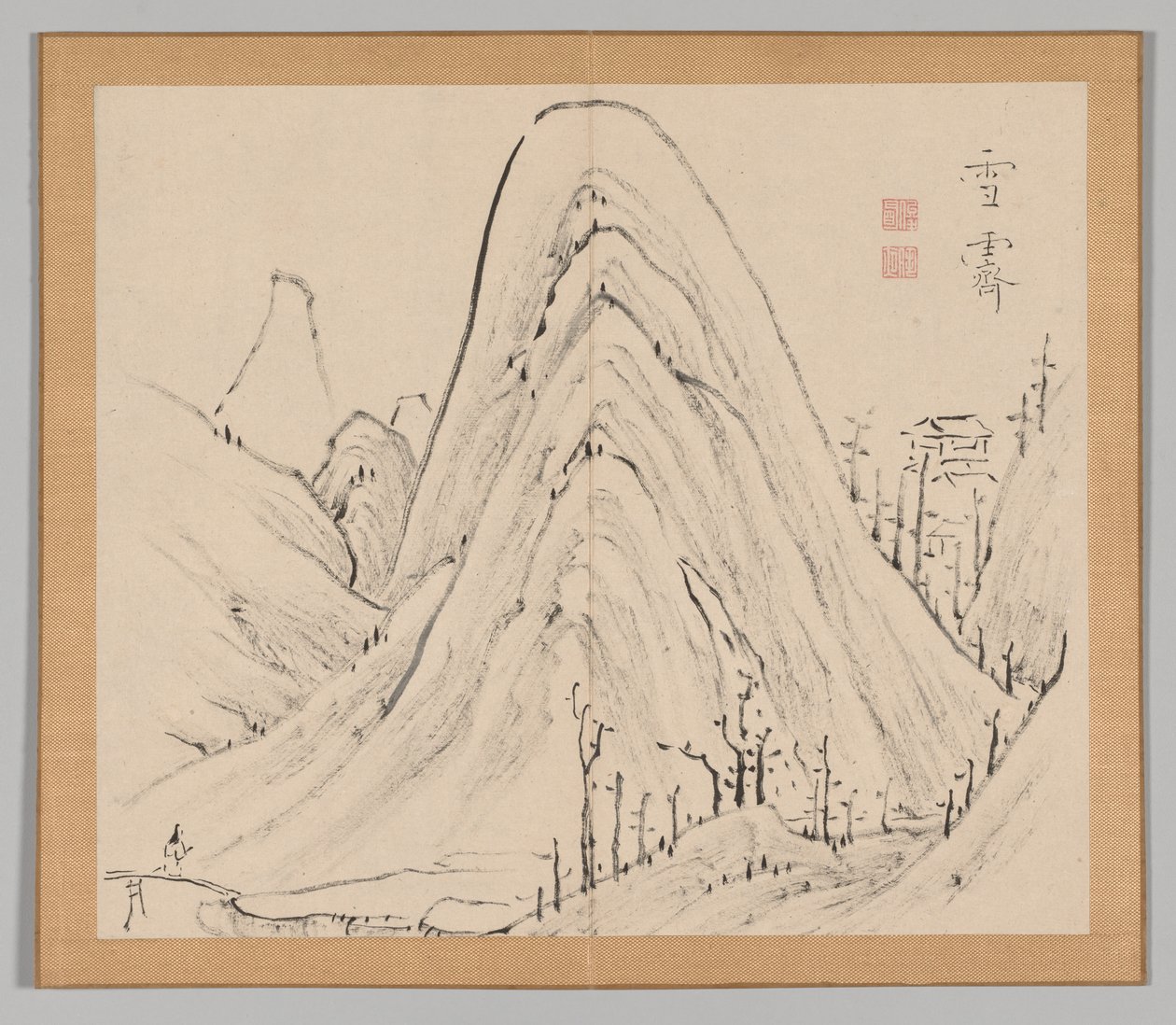 Álbum Duplo de Estudos da Paisagem após Ikeno Taiga, Volume 1, folha 33, século XVIII. de Aoki Shukuya