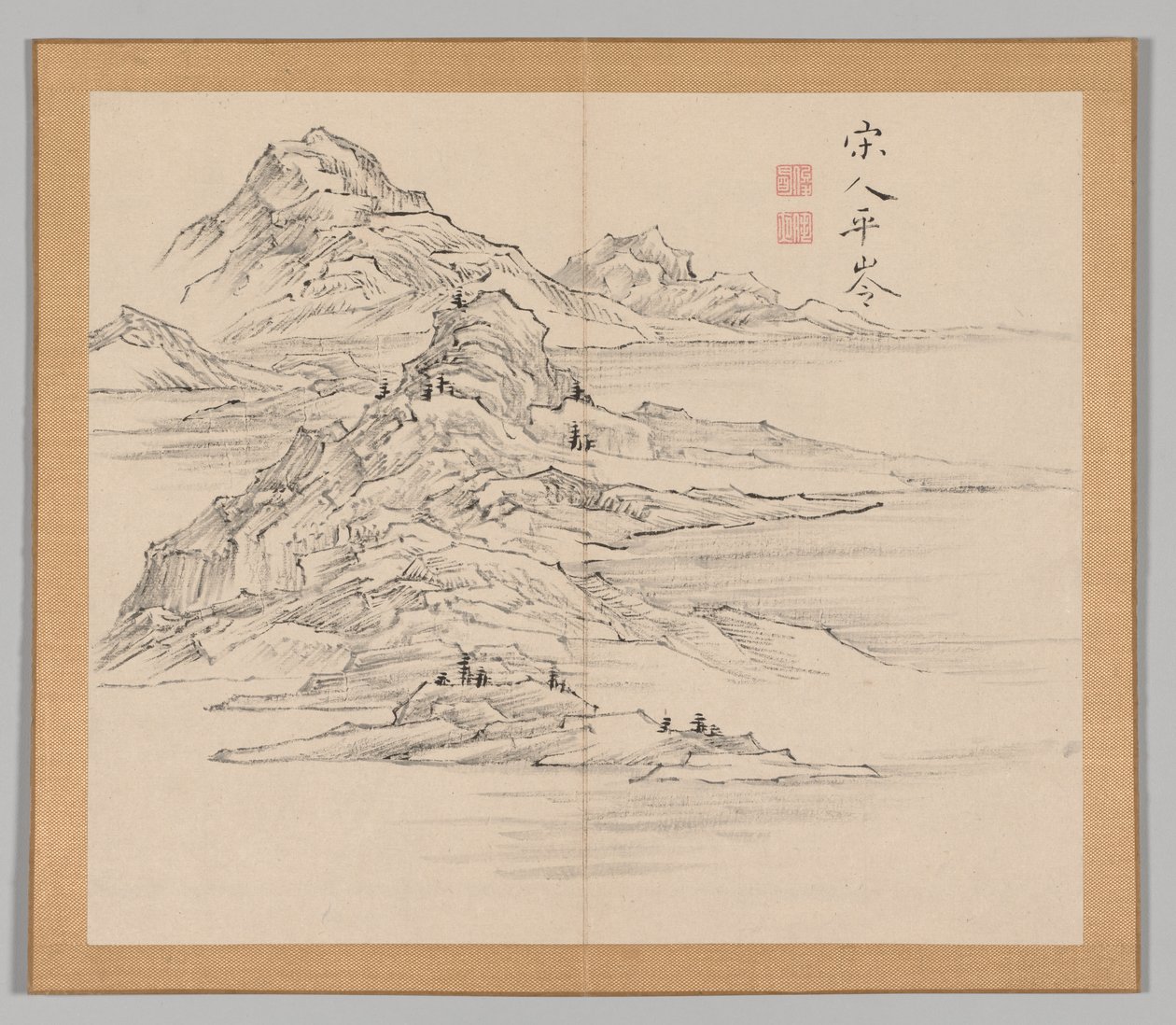 Álbum Duplo de Estudos da Paisagem após Ikeno Taiga, Volume 1, folha 35, século XVIII. de Aoki Shukuya